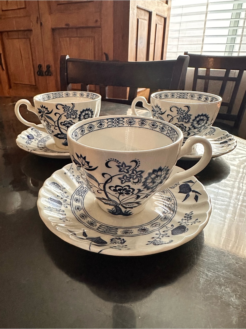 Vintage J & G Meakin Classic White Nordic Blue ~ Set Of 3 Cups & Saucers